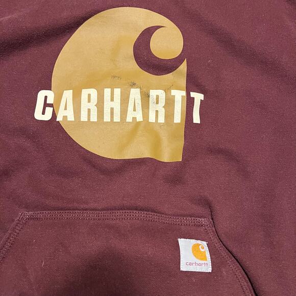 Carhartt Hoodie Mens Small Maroon Graphic Loose Fit Sweatshirt Workwear - Picture 2 of 7